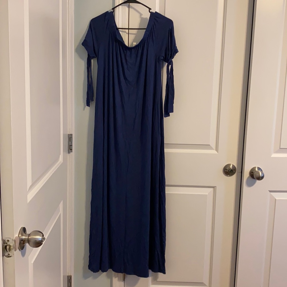 Navy Maci Dress with Tie Sleeve Detail